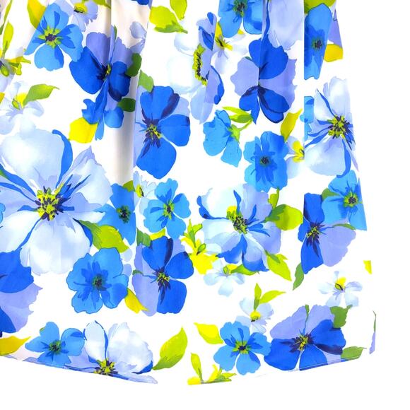 David's Bridal Blue White Floral Taffeta Strapless A-Line Dress, Missy Size 14 - Picture 4 of 6